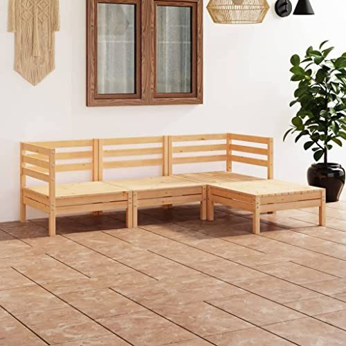 Qnhdfrt 4-TLG. Kiefernholz Gartenlounge Set 63,5 x 63,5 cm Paletten-Design Couch mit Hocker, modulare Balkonmöbel platzsparend für kleine Balkone Terrasse und Garten