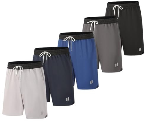 Bsrpolry Lot de 5 shorts de sport pour homme avec poches - Séchage rapide - Gym - Pantalon de jogging - Basketball Fitness, Noir/gris/bleu/bleu marine/gris clair, XL
