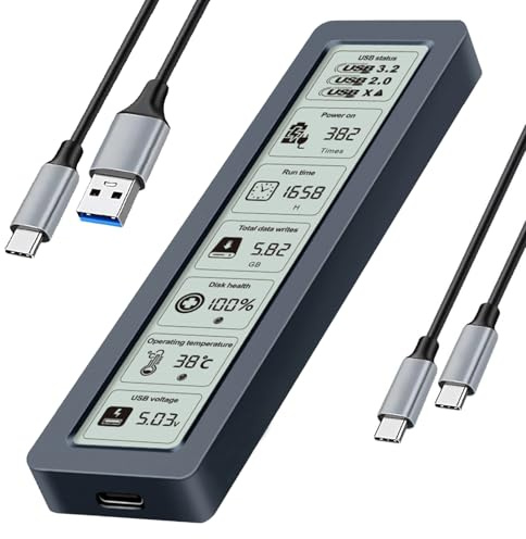 Smart M.2 NVMe SSD Enclosure with LCD Display – USB 3.2 Gen2 Type-C 10Gbps, Real-Time Temperature & Health Monitoring, Compatible with NVMe PCIe M-Key/B+M Key (2230/2242/2260/2280),Up to 4TB