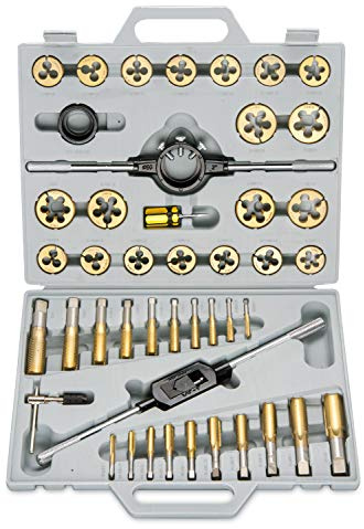 NEIKO 00916A Pro-Grade Large-Diameter Titanium SAE Tap and Die Set, High-Quality Thread-Repair Kit, 45-Piece Set