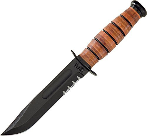 Ka-Bar US Army 7 Fixed Blade Knife, Serrated Leather Handle w/Brown Sheath #1219