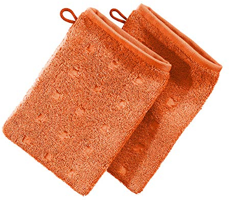 Möve Waschhandschuh 2er-Pack Quadretti Walk-Frottier orange Größe 15x20 cm