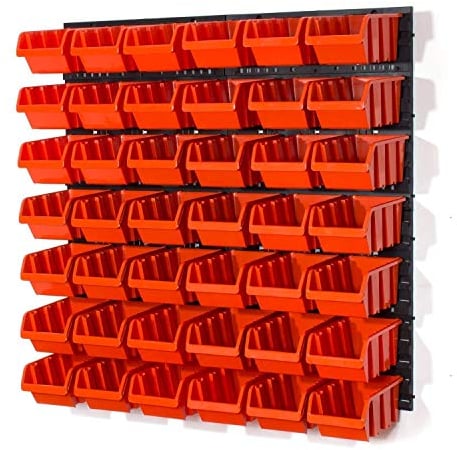 Lager Wandregal Lagerregal, 42 Stapelboxen Orange Gr. 3 , 4 Wandplatten