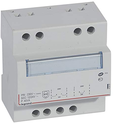Transformateur de sécurité 230V vers 12V ou 24V - 40VA - 5 modules