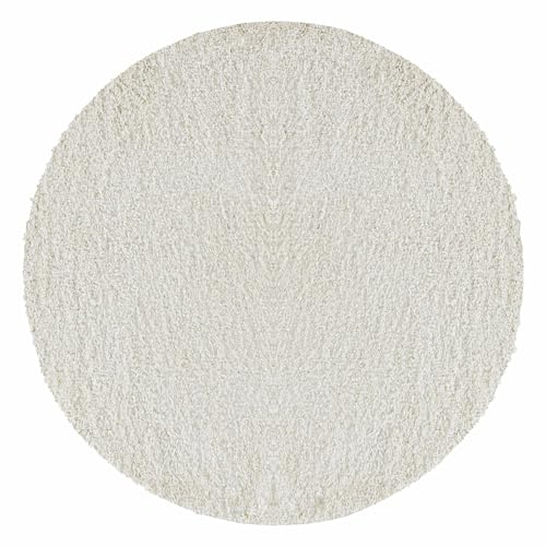 Carpetsale24 Runder Hochflor Teppich 160 cm Creme, weich flauschig & modern, einfarbig, dekorativer Teppich für Schlaf- oder Wohnzimmer