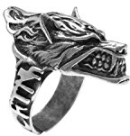 Gök-Türk Ring für Herren Unisex 'Wolf' Bozkurt Kopf Ertugrul - verstellbare Größe