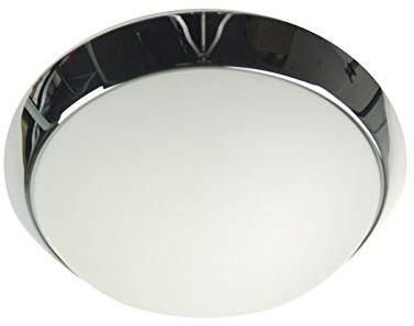 LED Deckenleuchte / Deckenschale rund Ø 45cm, Opalglas matt mit edlem Chrom Dekorring, zeitlos schöne LED Dielenleuchte