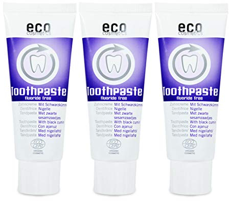 ECO COSMETICS Schwarzkümmel Zahncreme (3 x 75 ml), Bio Zahnpasta, Vegan, Fluoridfrei, Naturkosmetik