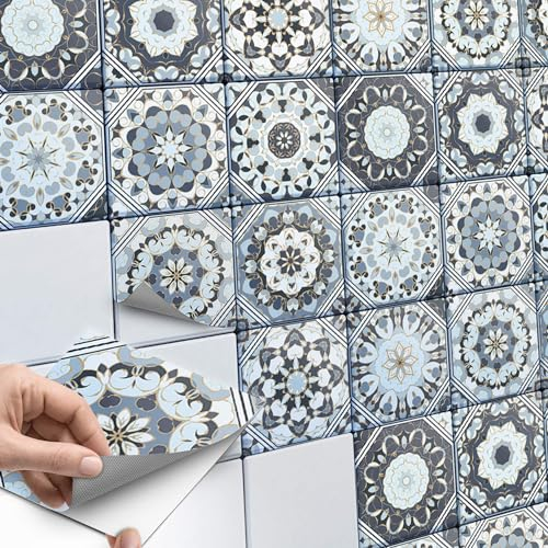 CREATISTO Fliesenaufkleber Fliesenfolie Mosaikfliesen - Klebe Folie für Wandfliesen I Klebefliesen Deko Folien für Fliesen in Küche u. Bad/Badezimmer (20x20 cm I 18 -Teilig)