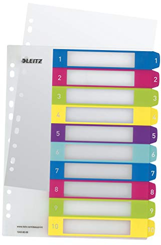 Leitz A4 Register, Trennblätter, Beschriftbares Deckblatt,WOW, Mehrfarbig (Zahlen 1-10 / 10er Pack)
