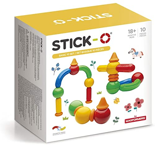 Stick-O magnetische Bausteine für Kinder ab 1 Jahre, kreatives Konstruktionsspielzeug, Lernspielzeug mit Magnet, 20 Modelle für Mädchen und Jungen, Montessori Spielzeug, 10 Teile Set,