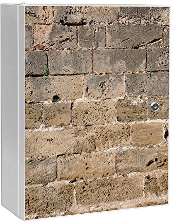 banjado® XXL Medizinschrank abschliessbar mit Motiv Steinwand Antik 35x46x15cm - großer Arzneischrank/Medikamentenschrank aus Metall zur Medikamenten Aufbewahrung - Apothekerschrank mit 3 Schlüsseln