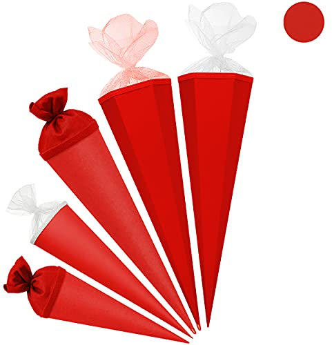 alles-meine.de GmbH Schultüte - Rohling - ROT - 35 cm - rund - Kreppabschluß - mit/ohne Kunststoff Spitze - Zuckertüte - Markneukirchen - Jungen Mädchen - einfarbig Uni - Schul..