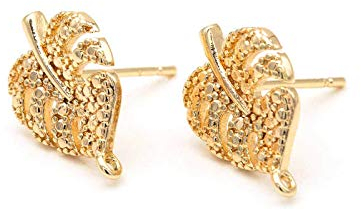 Vintageparts Ohrstecker als Blatt der Monstera mit Öse 18k Gold beschichtet 2 Stück zum Schmuck selber basteln