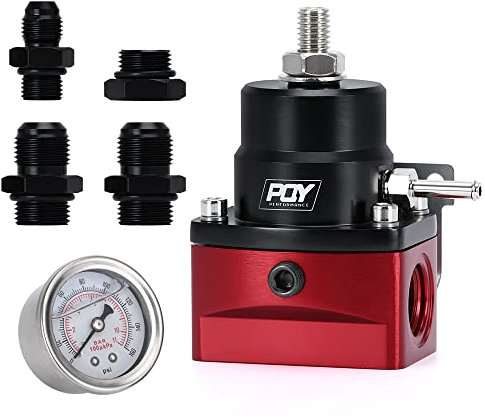 PQY Fuel Pressure Regulator AN8 Feed & AN6 Return Line + 0-160PSI Gauge Set Black+Red
