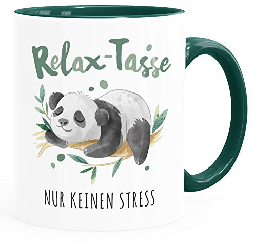 SpecialMe® SpecialMe® Kaffebecher Relax-Tasse Panda Spruch Nur keinen Stress | Mama's/Papa's Relaxtasse keinen Stress inner-grün Keramik-Tasse