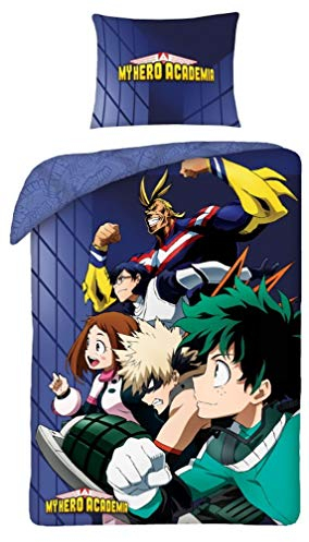 My Hero Academia Bettwäsche, 100% Baumwolle, wendbarer Bettbezug, 140 x 200 cm + Kissenbezug