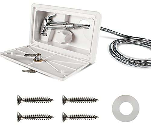 NLLeZ 1Set RV Duschkasten-Kit mit Schloss-inklusive Duschhahn Dusche Schlauch Duschzauberstab für Boot Marine Camper Wohnmobilkarawaner (Farbe : Weiß)