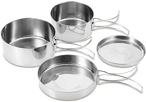 OUKENS Kit de Casseroles Camping, 4 pièces Ensemble de Batterie de Cuisine en Acier Inoxydable Portable Camping Pique-Nique en Plein air Casserole Vaisselle Ustensiles de Cuisine
