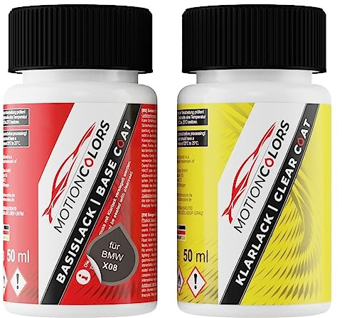 MOTIONCOLORS Champagner Quarz Metallic X08 für BMW Lackstift +1K 2x50ml | Champagne Quartz Metallic, Autolack, Set aus Basislack + Klarlack, Lackfläschchen je 50ml