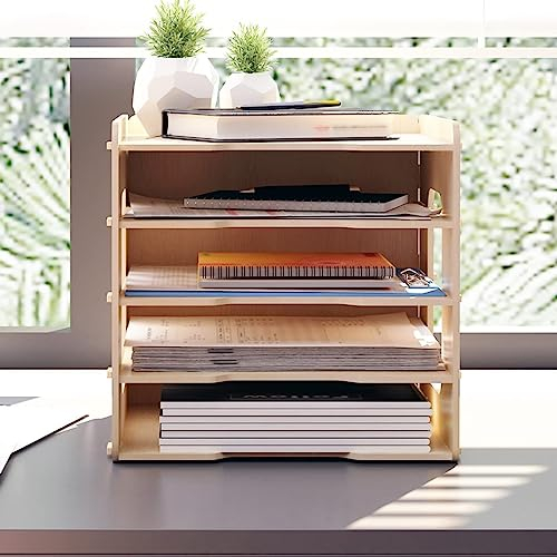 PUNCIA Dokumentenablage A4 Briefablage 5 Ablagefächer Holz Schreibtisch Datei Organizer Papierablage Aktenaufbewahrung Ablagesystem Dokumentenhalter Ordner für Büro Arbeitszimmer Schule Office