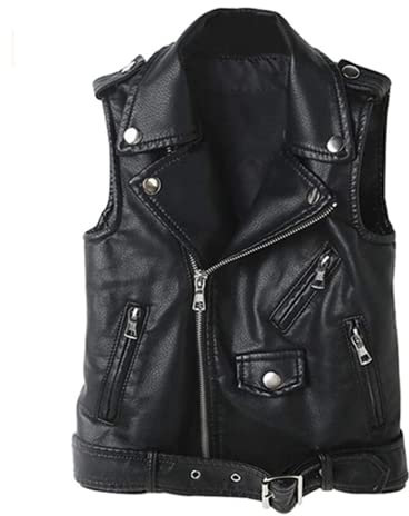Giacca da bambino in pelle sintetica senza maniche - Cappotto moto asimmetrica con cerniera - Giacche primavera autunno ragazzo ragazza (130, Nero)