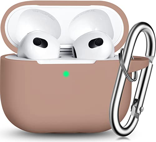 R-fun Kompatibel mit AirPods 3. Generation 2021 Ladecase-Abdeckung, Weiche Silikon-Schutzhülle Kompatibel mit Apple Airpod 3 Gen mit Schlüsselanhänger,Milchtee