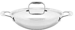 NOBEL Stainless Steel Tri- Ply Cooking Pan, Wok, Kadai, with Stainless Steel Lid, Gas & Induction Friendly (1.8 Litre- 22 cm Diameter), Silver (9418-9420)