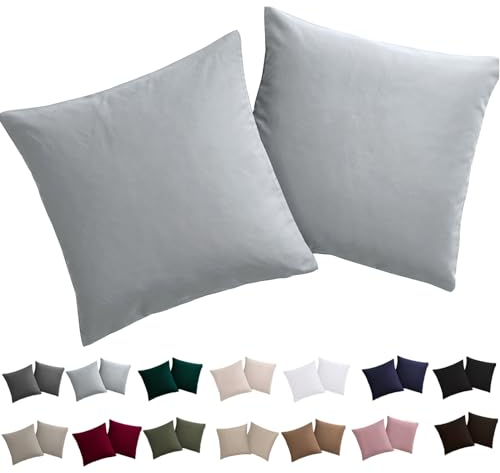 Soifox Kissenbezug 80x80 2er Set - Kopfkissenbezug 80 x 80 Grau 100% Mikrofaser bügelfrei & knitterfrei mit Reißverschluss