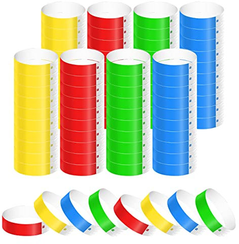 KINBOM 800 Pièces Néon Bracelet Événementiel, Bracelets en Papier Coloré Bracelets d'Identification Étanches pour Fête Événements Concerts Clubs (Vert/Rouge/Bleu/Jaune)