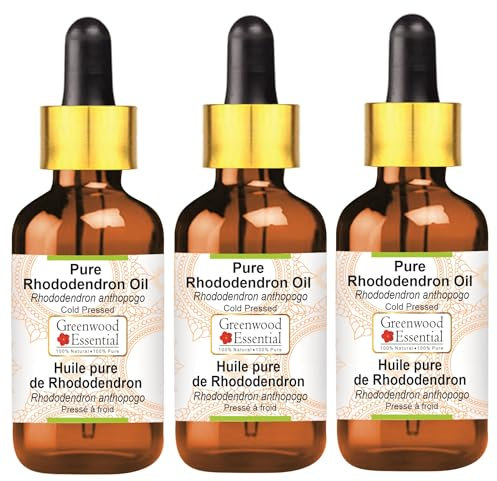 Greenwood Essential Pure Rhododendron Oil (Rhododendron anthopogo) with Glass Dropper Cold Pressed 100ml x 3 (10 oz)