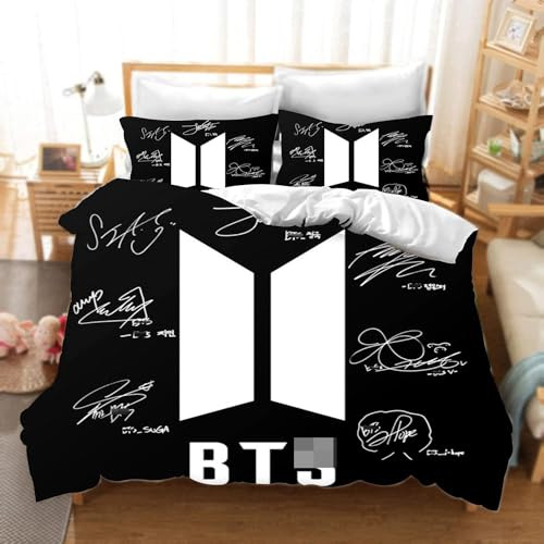 DDONVG BTS Bettbezug 3 Teilig 3D BTS Drucken Bettwäsche Set 135x200cm Bettbezüge Mikrofaser Weich Flauschige Mit Reißverschluss Und Kissenbezug (2,200 X 200 cm 50 x 75 x 2)