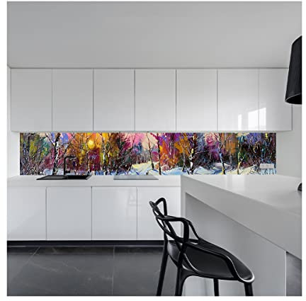 Küchenrückwand Spritzschutz Fliesenspiegel Küche Wandschutz Aluverbund Winterwald - 1785 300x70cm glänzend