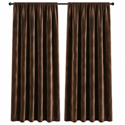 CLEANLEVEL Samtvorhang Kräuselband 140x245cm (2er Set, Dunkelbraun) | Blickdichte Vorhänge Samt für Wohnzimmer & Schlafzimmer, Hochwertige Gardinen Samt isolierend & verdunkelnd