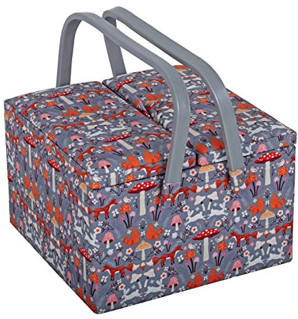 Hobby Gift Große Aufbewahrungsbox für Näharbeiten, mit Doppeldeckel, quadratisch, Wald-Fliegenpilz