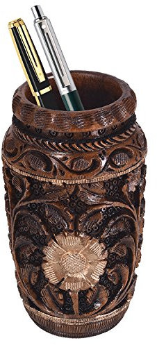 Craft Trade Hand Carved Wood Pen Holder for Desk Organizer for Home School Office Supplies Pencil Cup Pot Storage Box Suitable for Stationery - Natural Wood