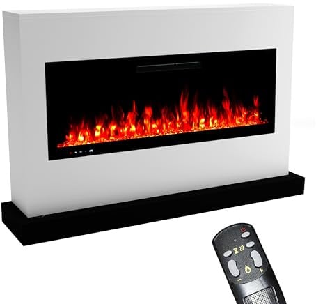 GLOW FIRE Caminetto a piantana ZEUS - Caminetto elettrico con riscaldamento, fuoco da camino, fuoco LED in 5 colori, ventilatore, decorazione, telecomando - 155x100x35 cm, Bianco