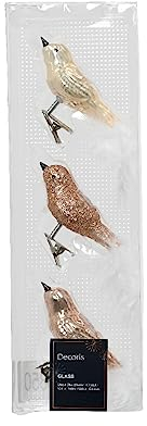 Kaemingk Christbaumschmuck Vögel auf Clip 8cm Glas 3er Set - Prickelndrosa - Perle