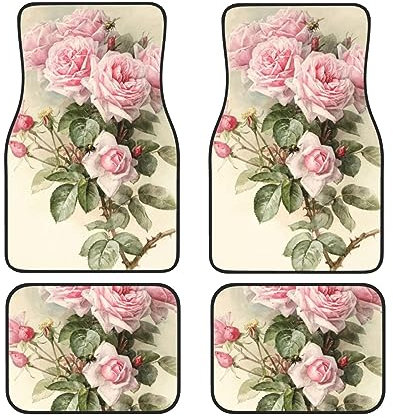 OPSREY Lot de 4 tapis de voiture universels avec imprimé rose vintage