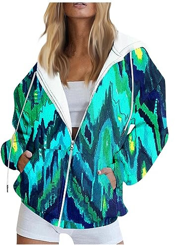 Saymany Sweatshirtjacke Damen Pullover Damen Oversize Übergangsjacke Damen, Pullover Mit Reissverschluss Damen Zip Hoodie Damen Damen Hoodie Oversize Damen Hoodie Fleecejacke Damen Lang(2-Cyan,S