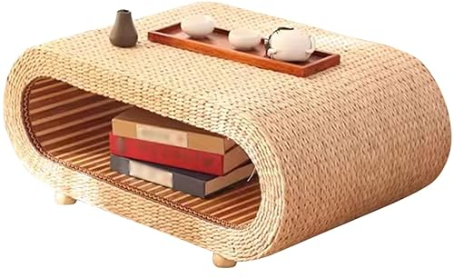 Couchtisch Handgefertigtes Oval Aus Rattan Im Japanischen Stil Beistelltisch, Erkerfenster Tatami Hohl Wohnzimmertisch Mit Stauraum, Keine Installation Erforderlich ( Color : Natural color , S : 58*43