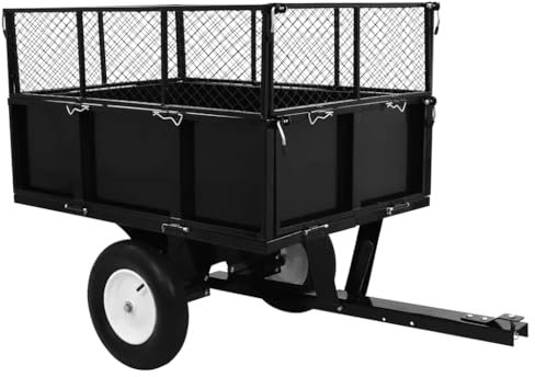 vidaXL Steel Tipping Trailer for Lawn Mower with 300kg Load Capacity, Adjustable Height, Folding Side Walls for Easy Transportation