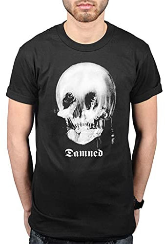 The Damned Skull Mens T-Shirt Punk Band Dave Vanian Rose Black L