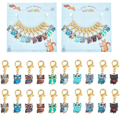 NBEADS 20 Stück Eulen-Maschenmarkierer, Bedruckte Häkel-Stichmarkierer Abnehmbarer Karabinerverschluss Maschenmarkierer Zum Stricken Weben Nähen Schmuckherstellung