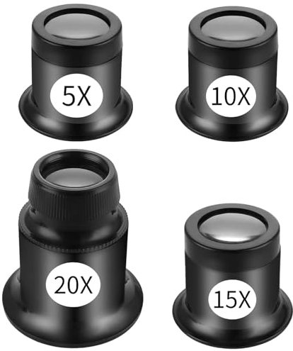 4 Stück uhrmacherlupe, Juwelierlupe, Schmuckaugenglas, Augenlupe, Juwelierlupe, Lupe für Uhr, Diamant, Edelsteine, Steine, Briefmarken, experimentelles Reparaturwerkzeug (5 x 10 x 15 x 20 x)