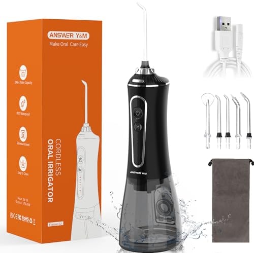 Munddusche Kabellos, 300ML WassertankTestsieger 2025 5 Modi IPX7 Wasserdicht für Oral Health Enthusiasten Tägliche Tiefenreinigung Reinigung auf Reisen 5 Multifunktionale Jet-Tipps