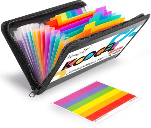 Koogel Trieur à compartiments pour A6, organiseur de fichiers avec fermeture éclair, 13 compartiments, porte-documents pour chèques, factures, reçus, billets