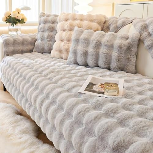 Bettschlange Kaninchen Plüsch Sofabezug L Form 1 2 3 4 Sitzer, Sofa Überzug Ecksofa U Form, 2023 Neue Universelle rutschfeste Sofaschoner, Superweiche SofaÜberwurf aus Kunstpelz für Wohnzimmer