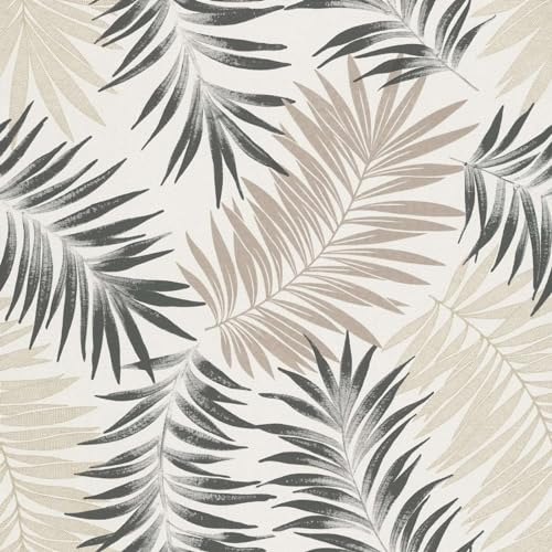 Grandeco A56201 Papier peint non tissé Motif feuilles tropicales Aspect textile Crème/noir/beige