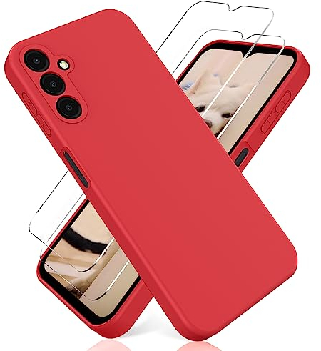 YiKaDa - Hülle Kompatibel mit Samsung Galaxy A15 4G/5G & [2 Stück] Schutzfolie, Ultradünnes Weiches TPU Silikon Schutzhülle - Rot